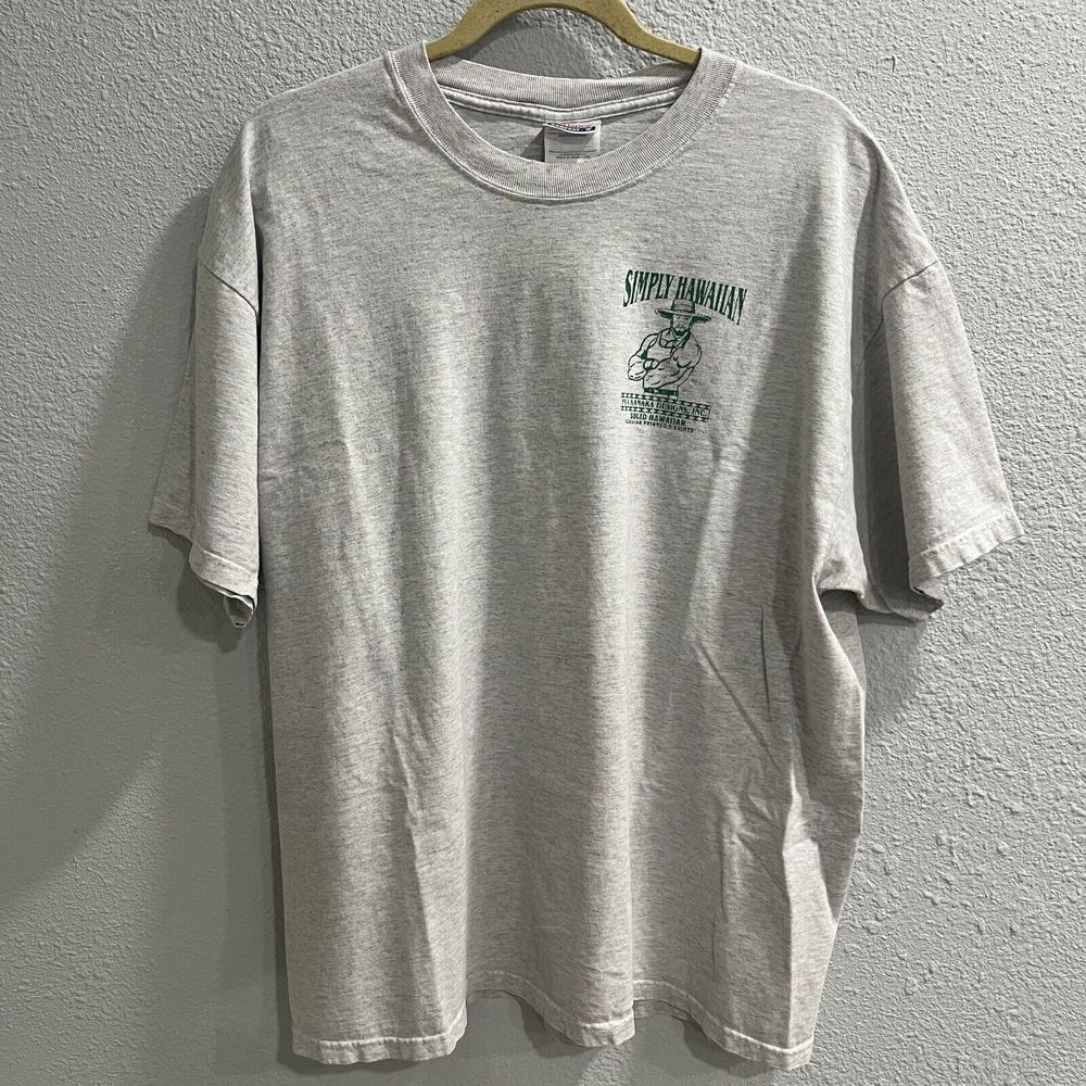 Vintage Simply Hawaiian Pa'a Kanaka Shirt Mens XL Light Grey Hanes Comfort Hanes